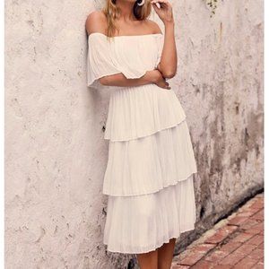 White tiered chic midi dress
